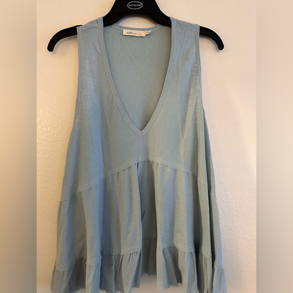 Boutique Blue Flowy Tank Top